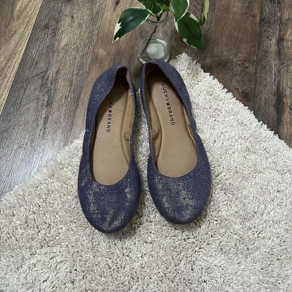 Lucky Brand Size 8 Metallic Blue Canvas Slip-On Emmie Ballet Flats - Picture 2 of 7